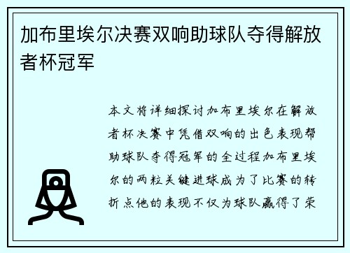 加布里埃尔决赛双响助球队夺得解放者杯冠军